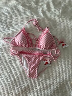Women’s Pink Gingham Triangle Bikini Set